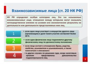 Условия признания лиц взаимозависимыми