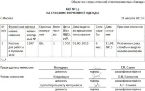 Порядок учета и списания сезонной форменной одежды