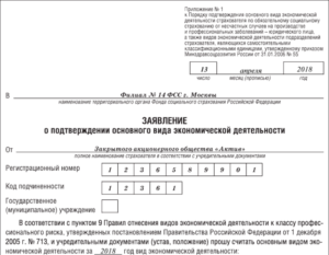 Расчет основного вида деятельности в ФСС